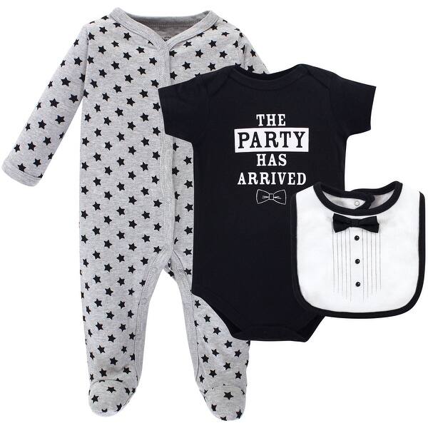 slide 1 of 1, Little Treasure Baby Boy Sleep and Play, Bodysuit and Bib, Tux 0-3 Months - Tux