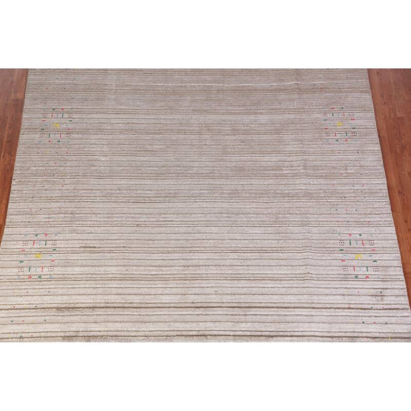 Hand Knotted Oriental 100% Wool Carpet Tribal Tribal Beige & Ivories Gabbeh Area Rug - 9' 11'' X 7' 10''