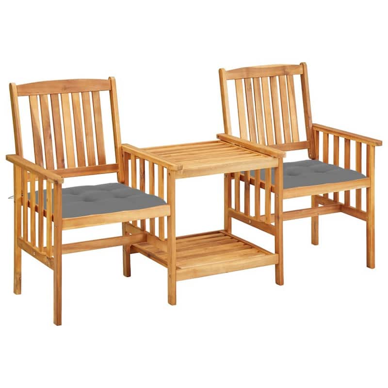 Outdoor 3pc Bistro Table and Chairs Set, Gray, Slatted Brown Wood