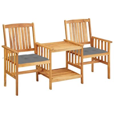 Outdoor 3pc Bistro Table and Chairs Set, Gray, Slatted Brown Wood