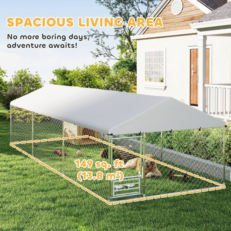 Heavy Duty Galvanized Steel Dog Kennel with Escape-Proof Lock and Waterproof Cover for Large Dogs