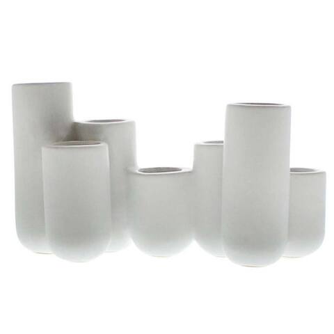 7 Test Tube Design Ceramic Vase Cluster, White