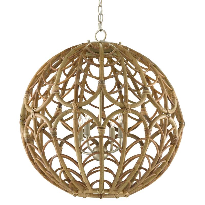 Currey & Company Cape Verde Orb Chandelier - 25.5"h x 24.5"dia - 25.5"h x 24.5"dia - Silver Leaf/Smokewood/Natural