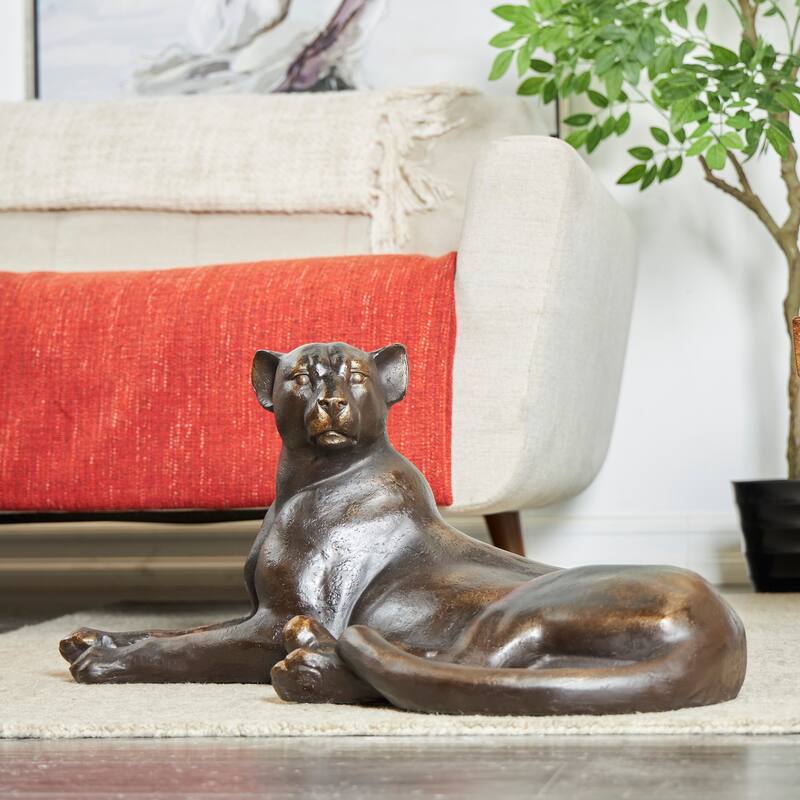 Black Polystone Laying Leopard Decorative Sculpture - Black