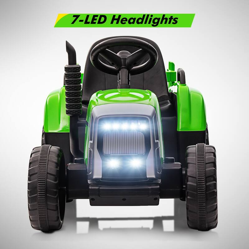 12V Kids Electric Tractor w/Remote Control Treaded Tires,Battery Powered Ride On Tractor with Trailer & 2+1-Gear-Shift