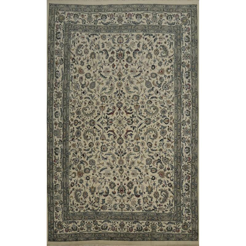 Hand Knotted Oriental 100% Wool Carpet Traditional Floral Beige & Ivories Kashan Area Rug - 11' 10'' X 9' 1''
