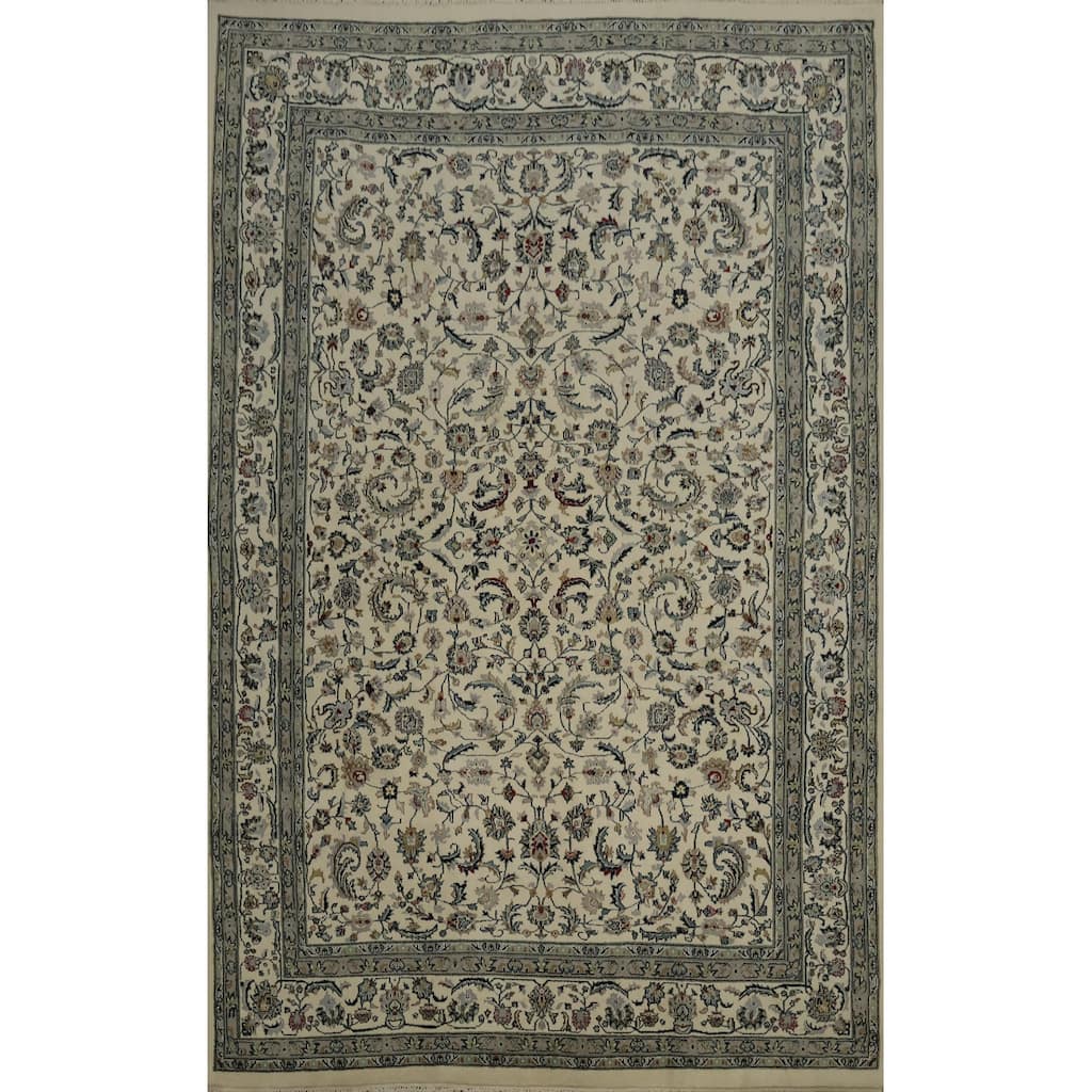 Hand Knotted Oriental 100% Wool Carpet Traditional Floral Beige & Ivories Kashan Area Rug - 11' 10'' X 9' 1''