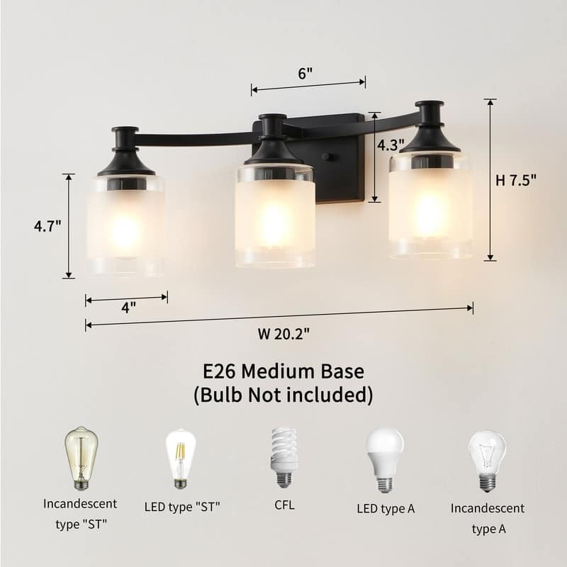 KAWOTI 3-Light Arc Design Bathroom Vanity Light with Frosted Glass - W20.3" * H7.5"* D6"