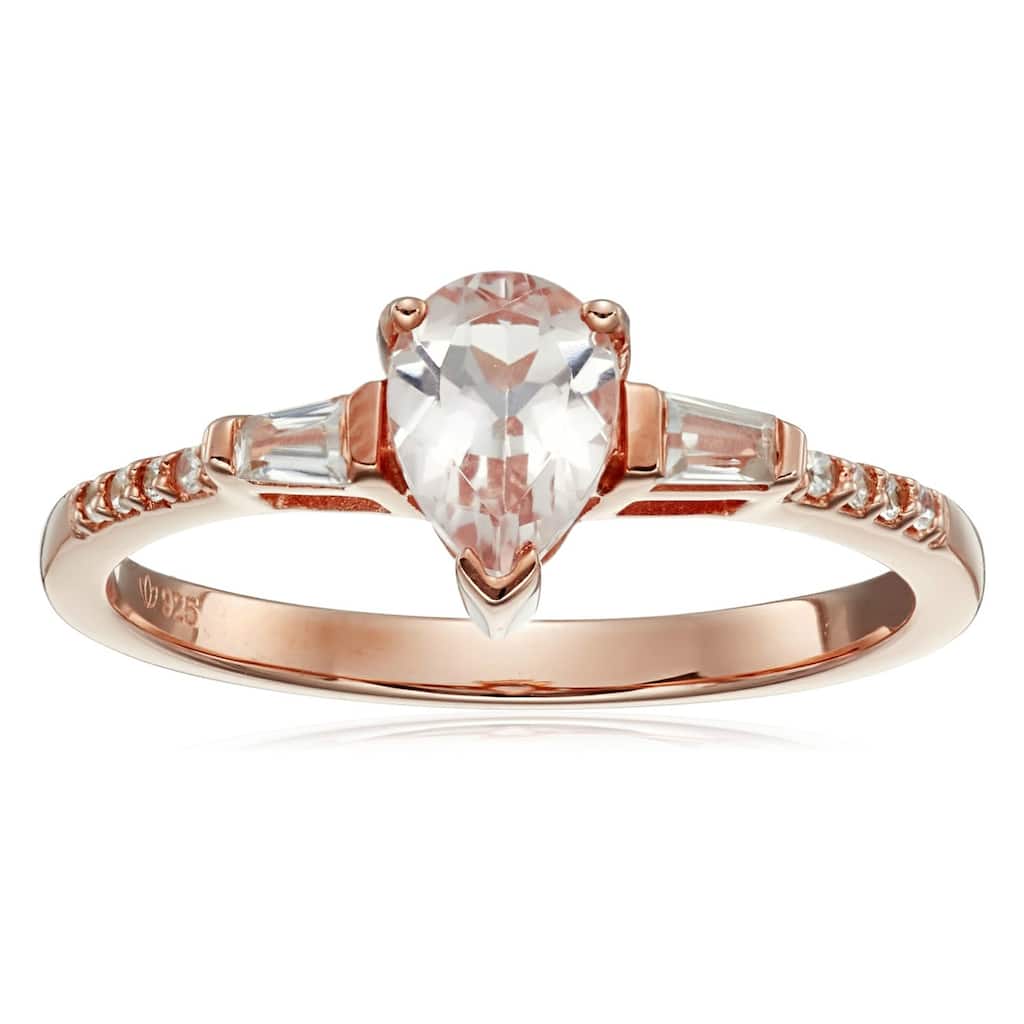 Rose Gold - plated Silver Morganite and White Zircon Ring Size - 7
