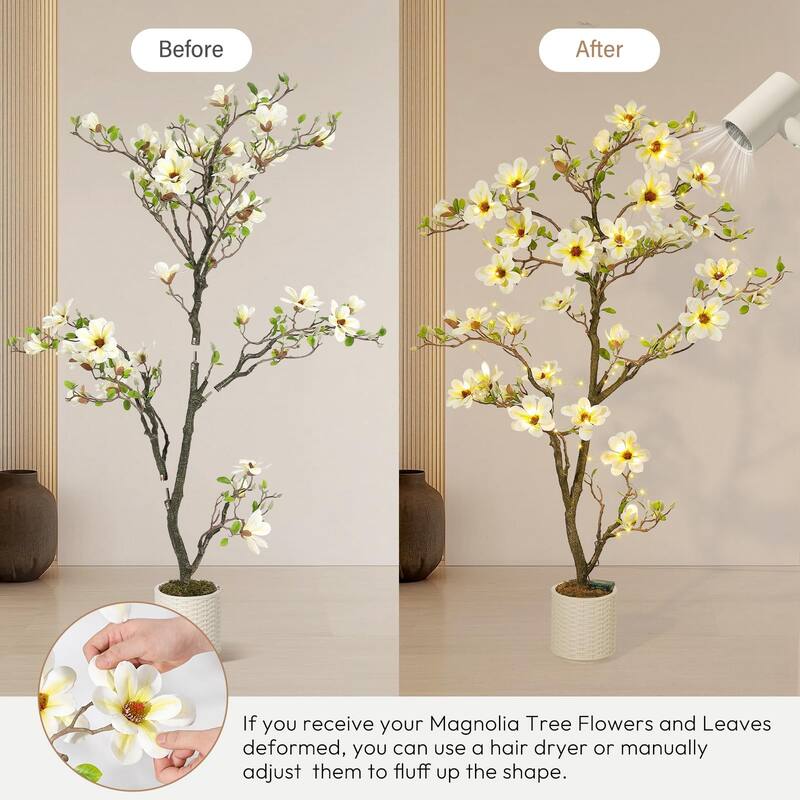 Artificial Magnolia Tree with Realistic White Flowers & Lush Green Leaves