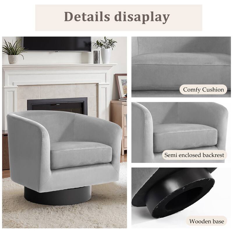 360-Degree Swivel Round Barrel Velvet Armchair Accent Chairs