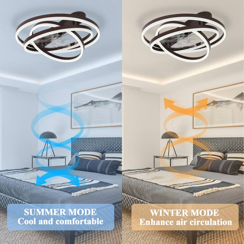 Cusp Barn 24 Inch Low Profile DIY Shape Ceiling Fan with Lights, Flush Mount Silent DC Motor Fandelier, Dimmable LED Lighting