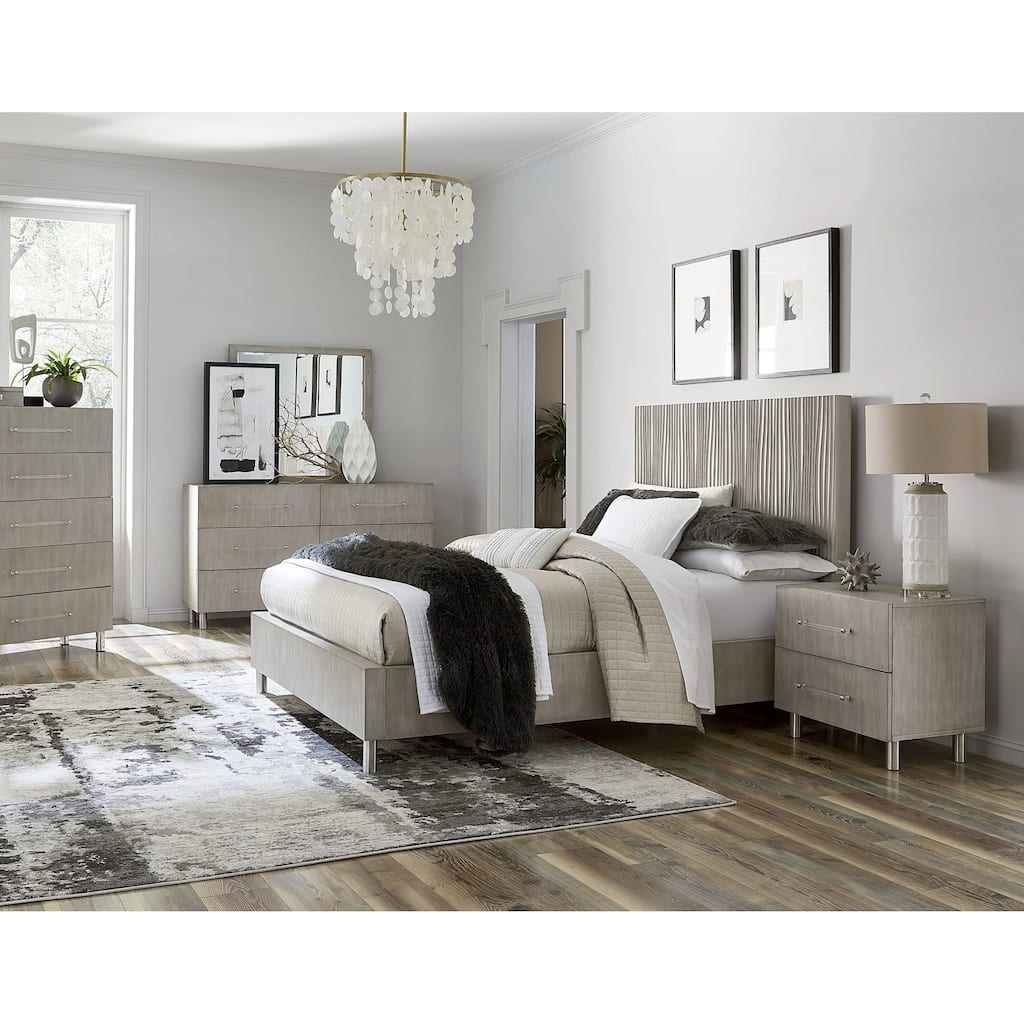 Minerva Modern Wave-Patterned Bed set in Misty Grey (Queen Bed and Nightstand)