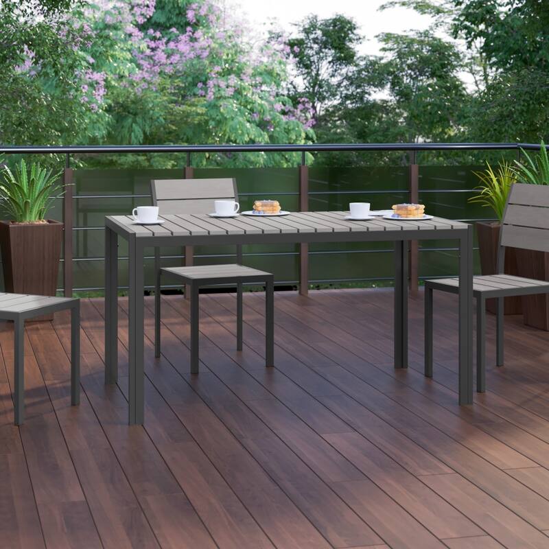 Commercial 55 x 31 Faux Teak Outdoor Patio Table