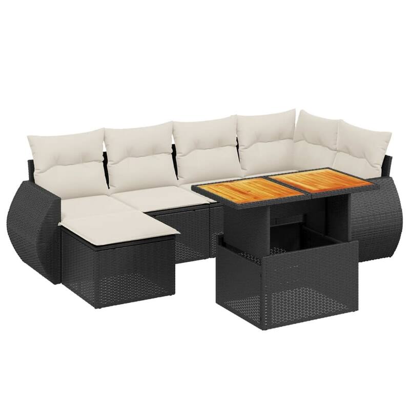 vidaXL Garden Sofa Set Black PE rattan 7-piece set Adjustable Armrests - 21.7 x 39.4 x 28.7