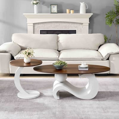 Nesting Coffee Table Set Of 2,Oral And Round Coffee Table Set,Table For Living Room,Large 47.24'',Small 19.69''