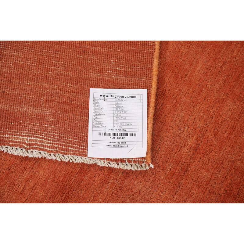 Orange Gabbeh Modern Foyer Rug Oriental Hand-Knotted Wool Carpet - 2'10"x 4'1"