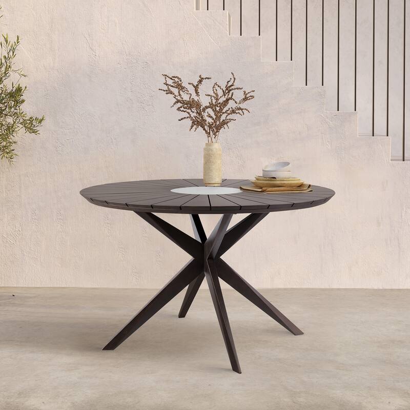 Sachi and Island Mid-Century Rope and Solid Wood 5 Piece Outdoor Dining Set