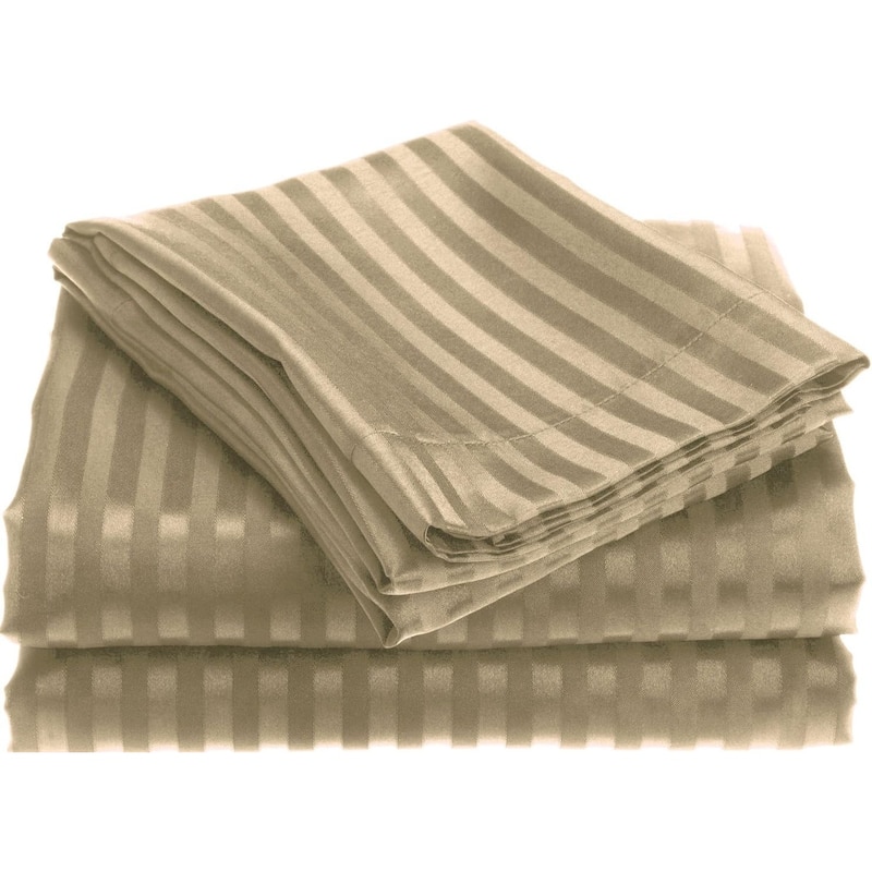 1800 Series Wrinckle Resistant 4 Piece Full Size Embossed Stripe Sheet Set - Mocha - Full