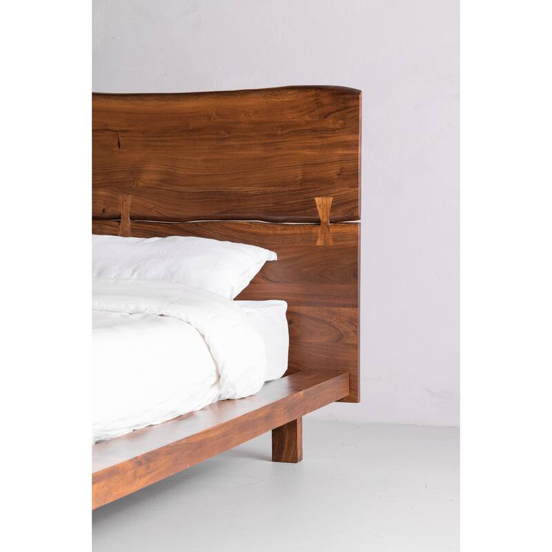 NADAAL STUDIOS Uriel Queen Bed, Solid Acacia Wood, Turned Detailing, Dark Brown