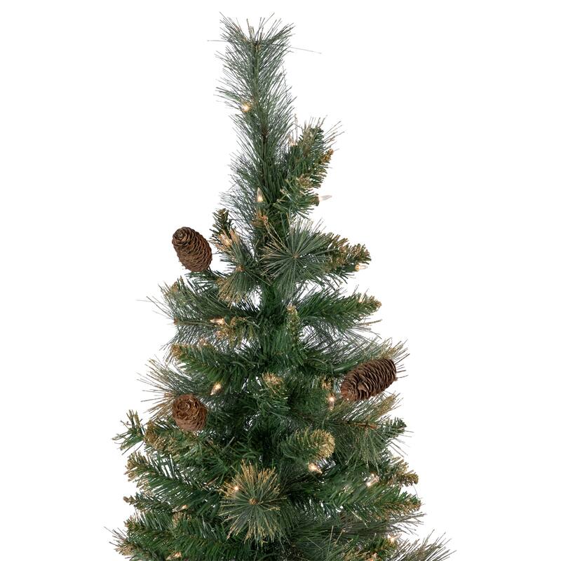 7' Yorkshire Pine Pencil Artificial Christmas Tree, Clear Lights - 7 Foot