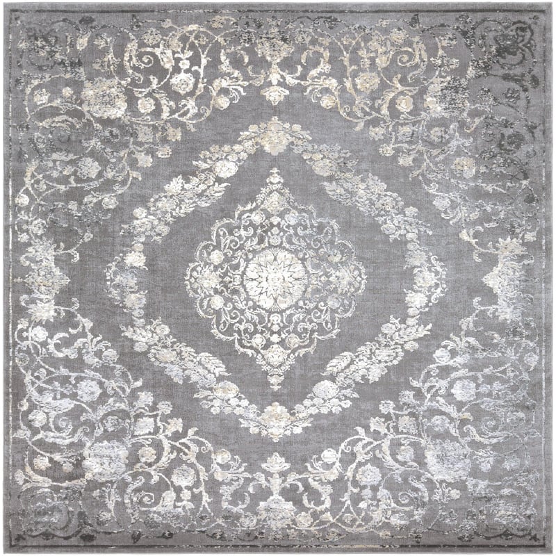 Livabliss Tibetan Updated Traditional Medallion Area Rug - 7'10" x 7'10" Square - Grey
