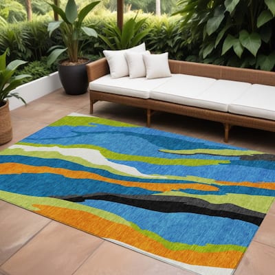 HomeRoots Abstract Transitional Rectangle Outdoor Rug