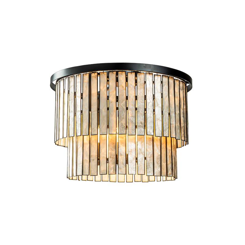 Matte Black Coastal Natural Capiz Round Flush Mount 5-Light Modern Ceiling Light Fixture for Living Room and Dining Room - Matte Black - W19.7"