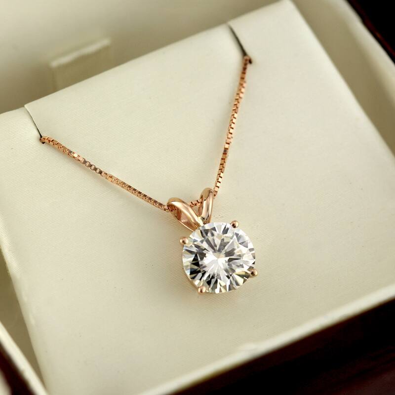 Auriya 14KT Gold 1 1/2ctw Round Solitaire Moissanite Necklace - 7.4 mm - 7.4 mm