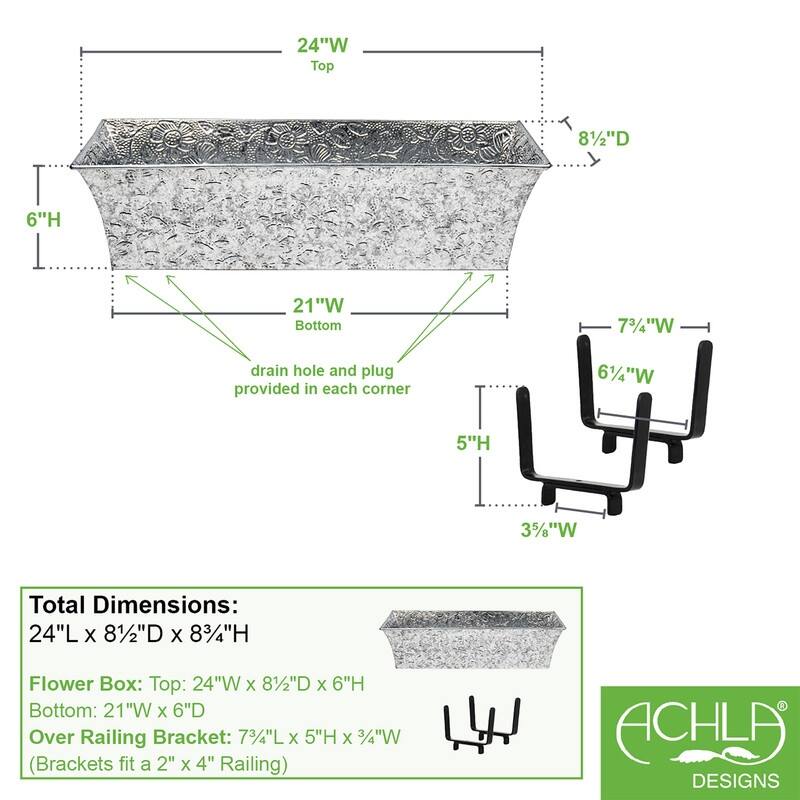 Achla Designs Handrail Flowerbox Bracket Kit for 2x4-in Rail, 24 Inch Wide, Black Powder Coat Finish