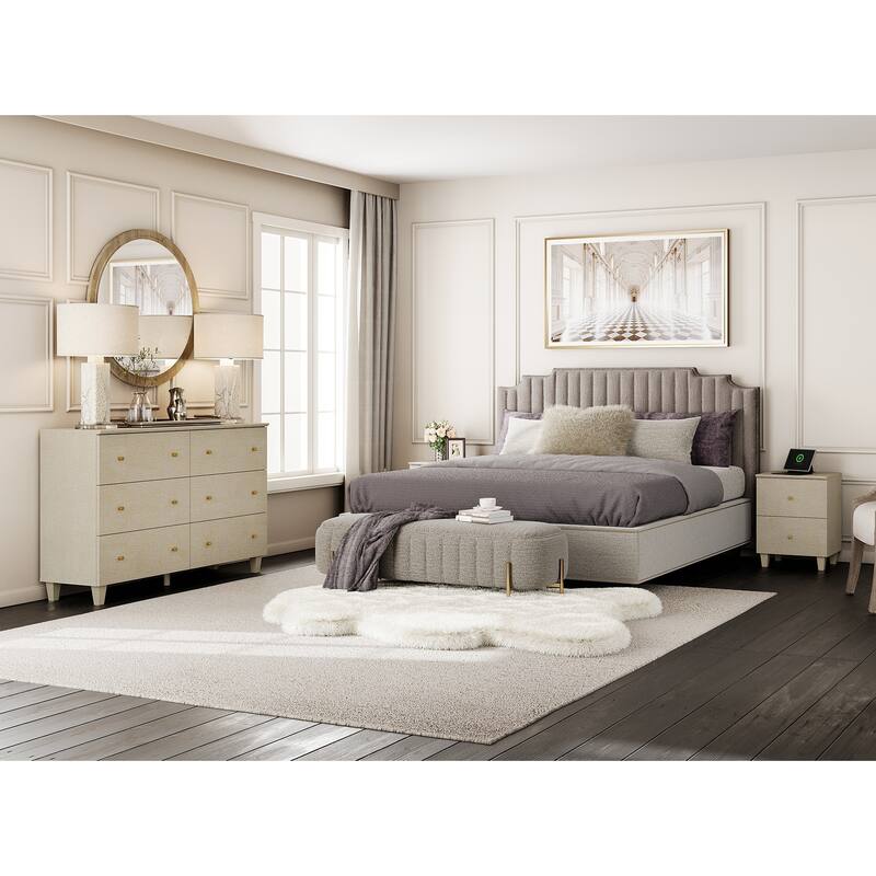 Bedroom 6-Drawer Wood Dresser and Charging Nightstand Set