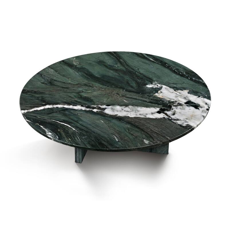Roomfitters Natural Marble Coffee Table, Round Living Room Table, Solid Stone Modern Center Table, Genuine Marble