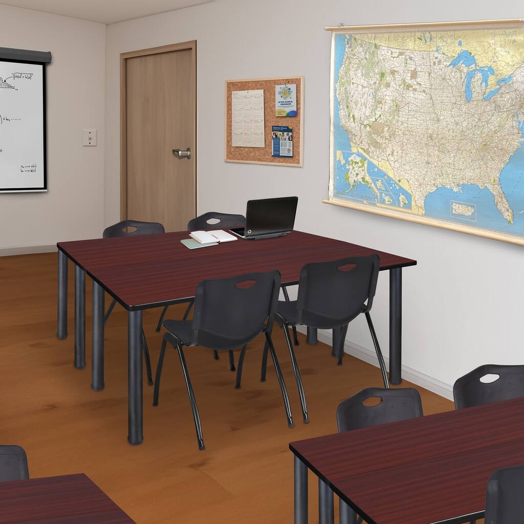 66" x 24" Kee Training Table- Mahogany/ Black & 2 'M' Stack Chairs- Black