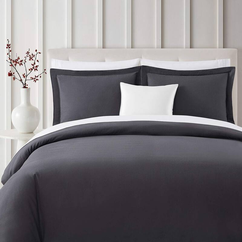 Bibb Home 3-Piece Flannel Duvet Cover Set (Insert Excluded) - Grey - Twin