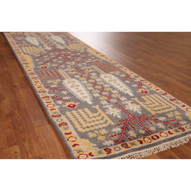 Gray Heriz Serapi Indian Runner Rug Hand-Knotted Wool Carpet - 2'6" x 7'10" - Grey - 2'6" x 7'10"
