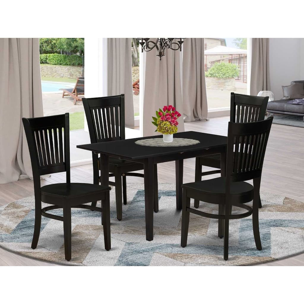 5-Piece Black Finish Solid Wood Top - Rectangular Dining Room Set Seats-4