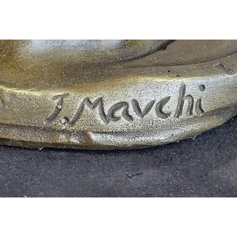 Bronze Sculpture Of A Young Girl On A Marble Base - Original Signed Art By J. Mavchi
