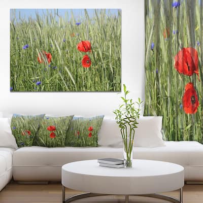 Designart "Rural Landscape with Red Poppies" Landscape Wall Art Print Canvas