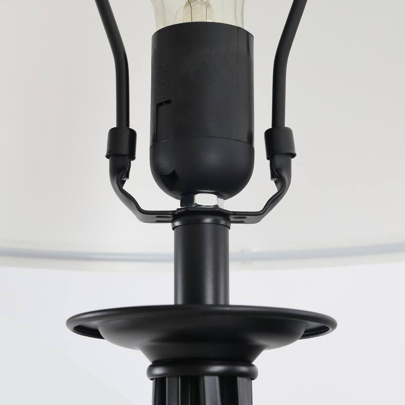 HOMCOM 3 Piece Table Floor Lamp Set with Metal Pole, Round Base, and Fabric Lampshade