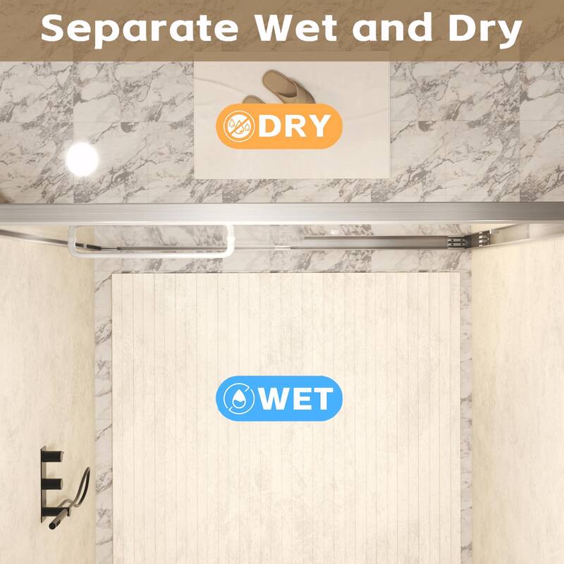 Aluminum Frame Double Sliding Shower Door, 1/4" Tempered Glass with Explosion-Proof Film & Stainless Steel Handle