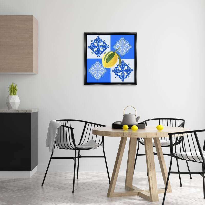 Stupell Lemon over Geometric Tiles Framed Floater Canvas Wall Art Design By Ashley Singleton