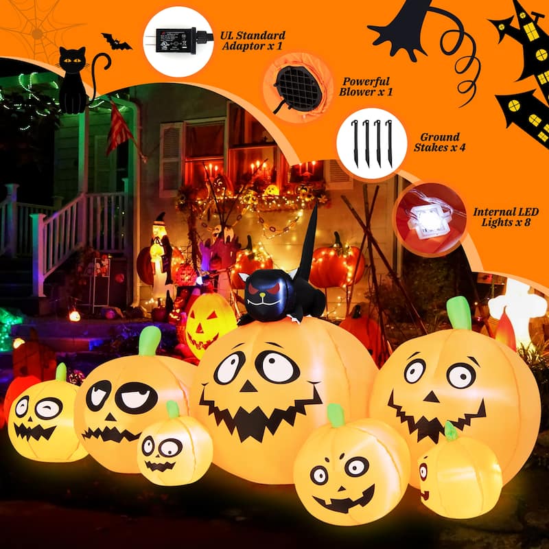Gymax 8FT Halloween Pumpkins Stack Decor Inflatable Pumpkin Station w/