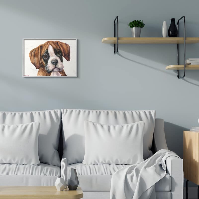 Stupell Puppy Eyes Boxer Dog Pet Portrait Brown White Framed Wall Art