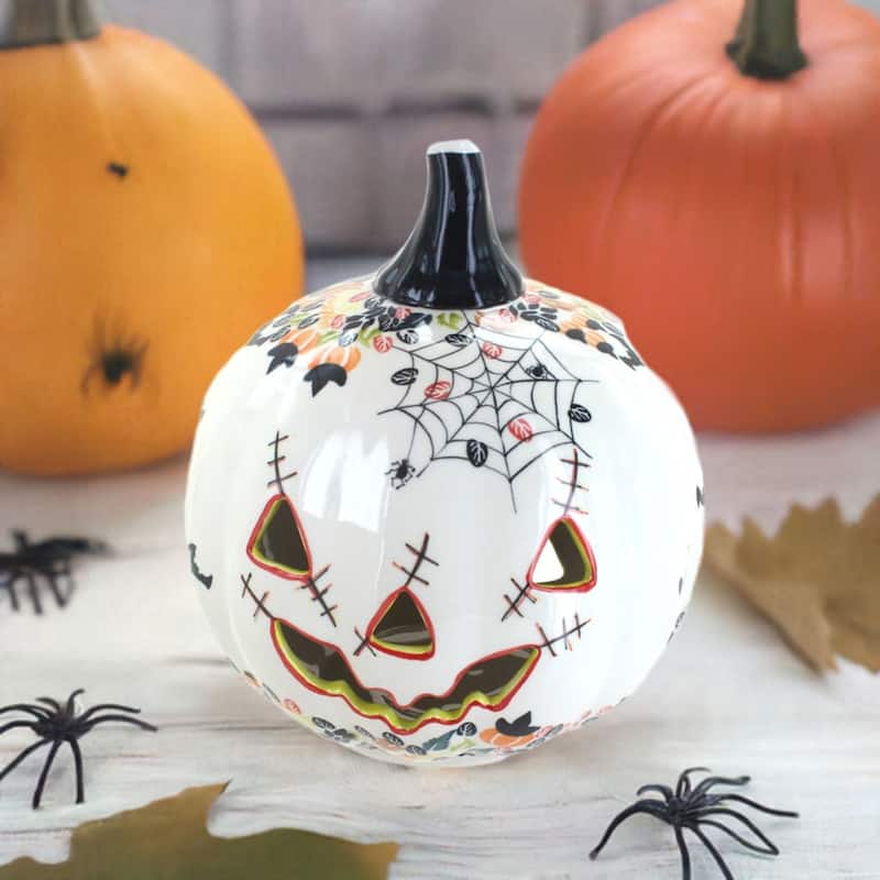 Blue Rose Polish Pottery 1726 Zaklady Pumpkin Luminary