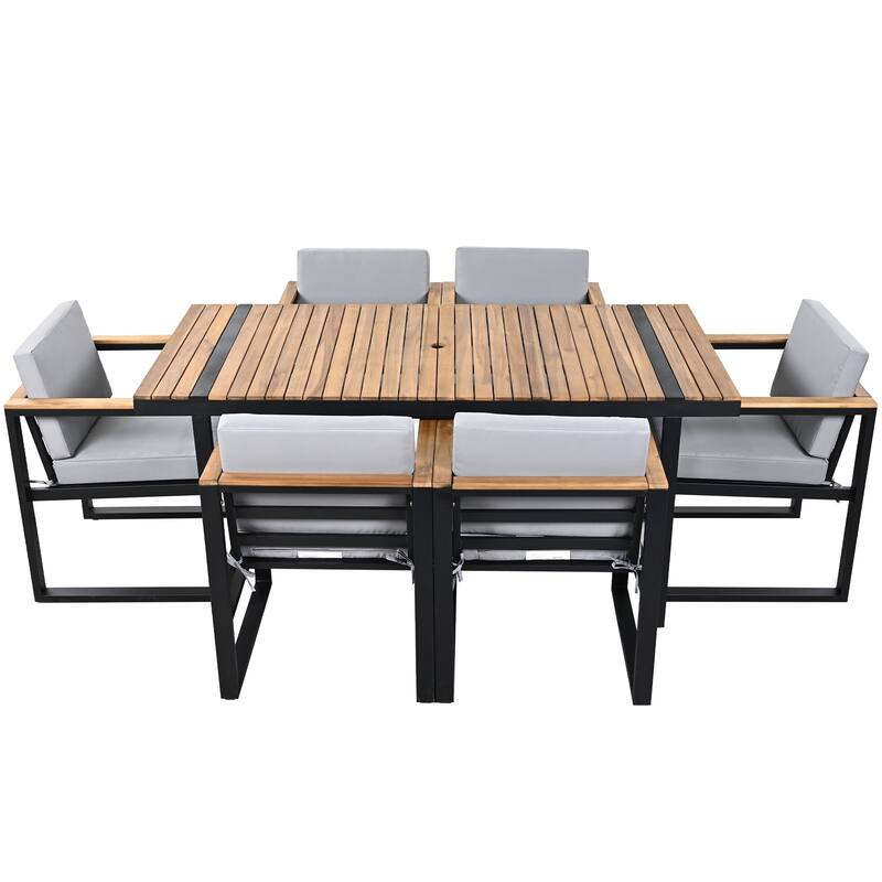 Modern 7 Pieces Outdoor Dining Set with Removable Cushions, Patio Dining Table and Chair Set for Patio, Backyard 7 Pack