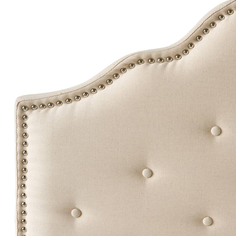 Queen Size Tufted Upholstered Headboard with Adjustable Height and Nailhead Trim