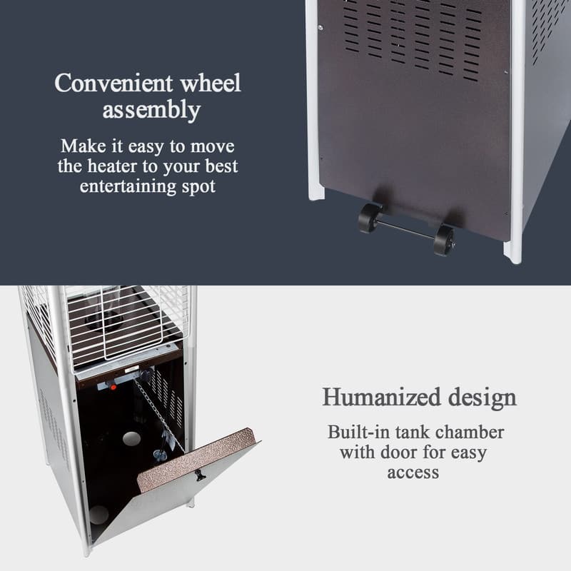 Pamapic 42,000 BTU Outdoor Pyramid Flame Patio Heater with Cover, Wheels