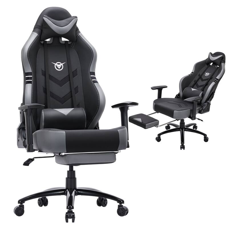 Pro Gaming Throne - 350lb XL Racing Seat with 4D Armrests & Retractable Ottoman, BIFMA Certified for Esports & Streaming - Grey