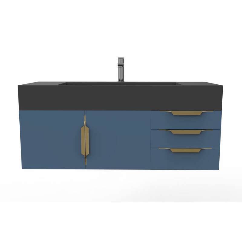 Nile 48" Wall Mounted Bathroom Vanity Set w/ Black Top