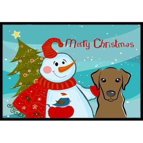 Carolines Treasures BB1854MAT Snowman With Chocolate Labrador Indoor & Outdoor Mat 18 x 27 in.